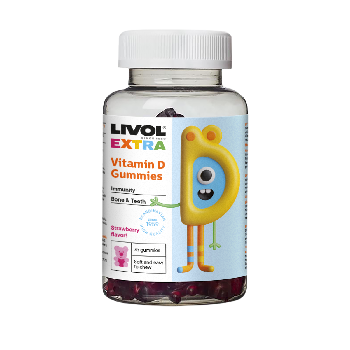 LIVOL EXTRA vitamino D3 guminukai, 75 gum.