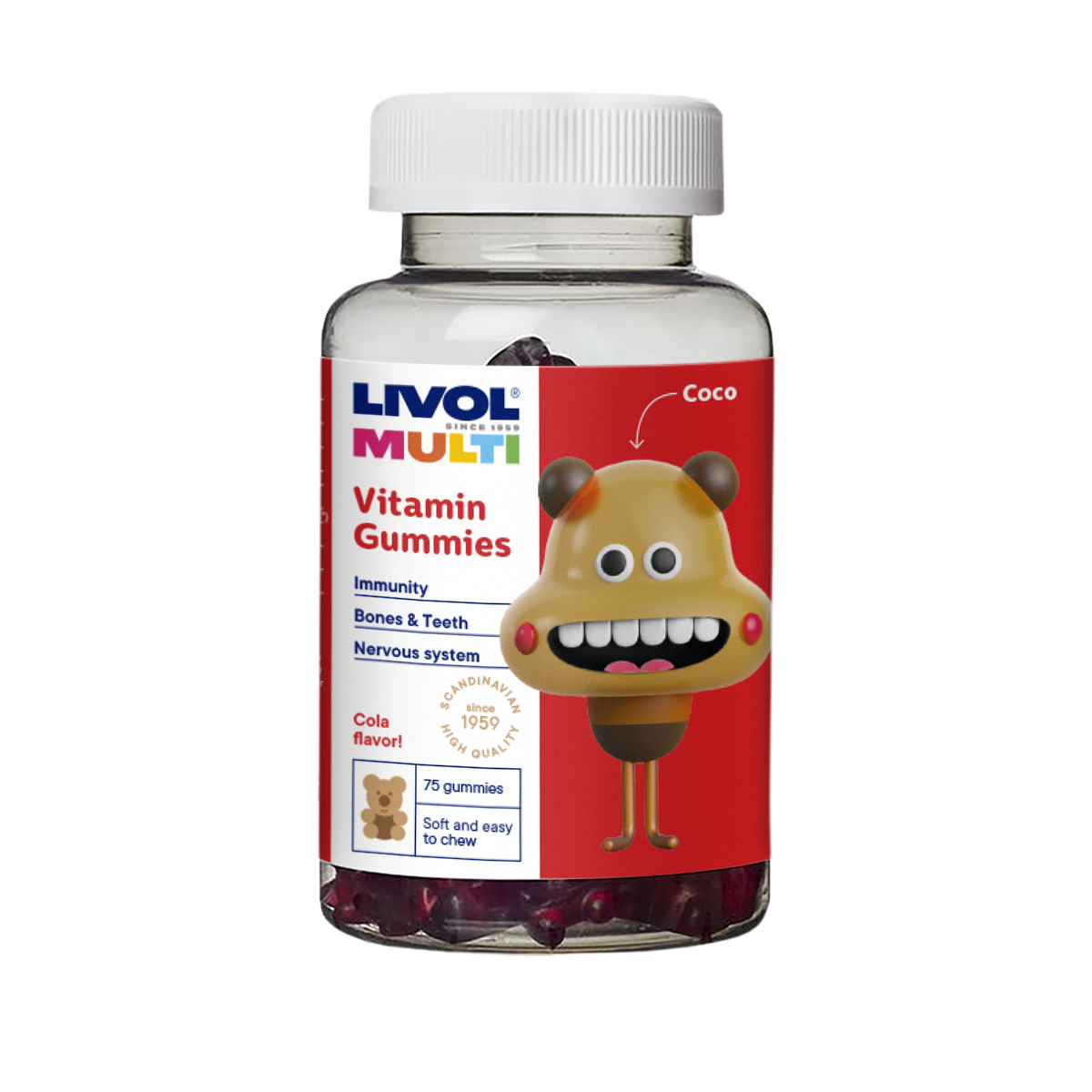 LIVOL MULTI vitaminai guminukai, kolos skonio, 75 gum.